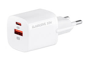 Мережевий зарядний пристрій Glasscove GAN 2 порти TYPE-C + USB 3A 33W TC-099BPQ33 (00555)