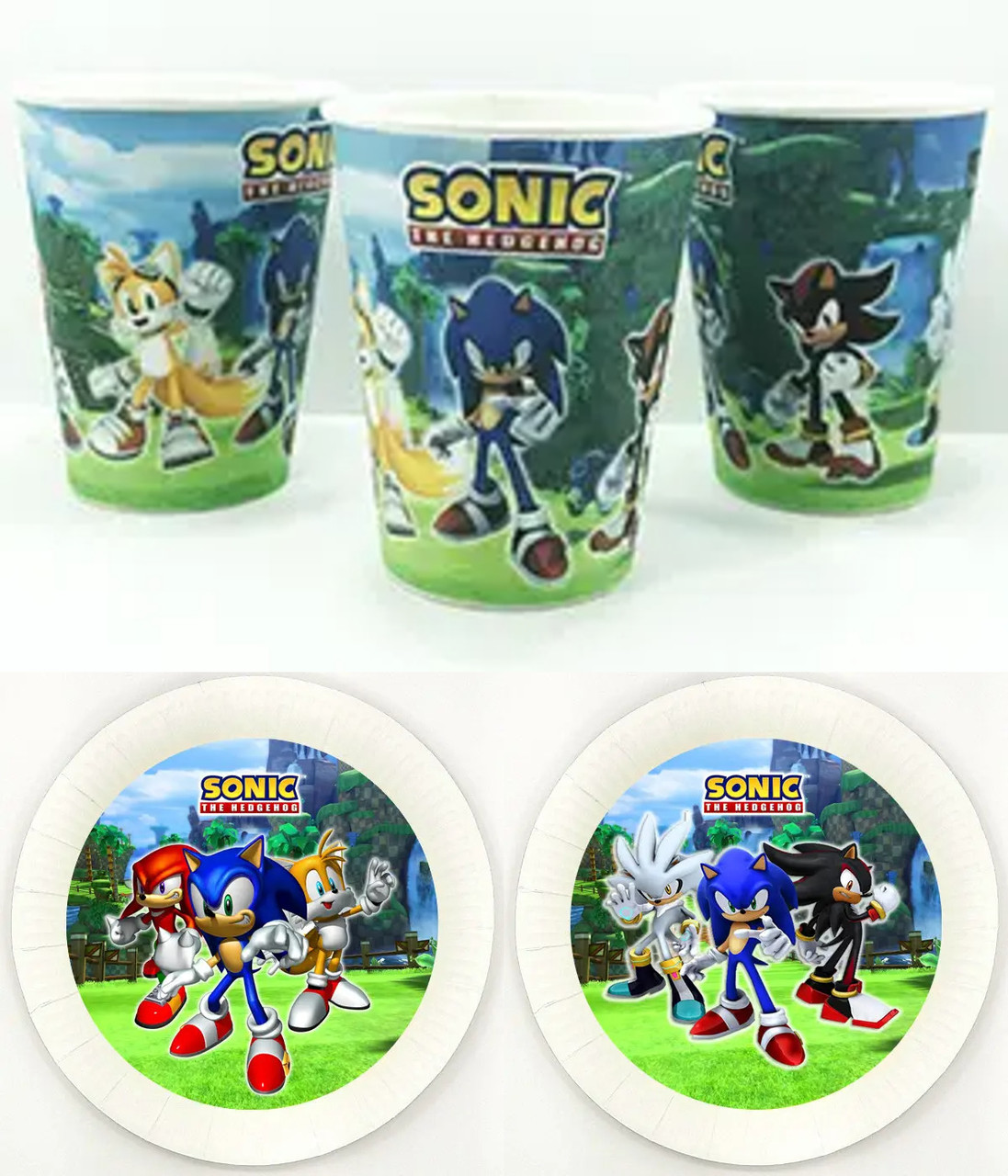 Набір одноразового посуду їжачок Сонік Sonic на 8 персон, тарілки + стаканчики