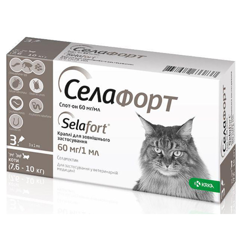 Селафорт Selafort Спот-он для котів вагою 7,6-10 кг краплі на холку, 60 мг/1 мл