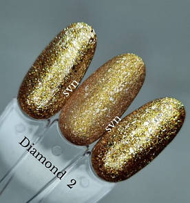 Гель лак для нігтів з блискітками, шимером золотий SVN Diamond №2 10мл