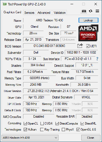Відеокарта ATI Radeon R5 430 2GB GDR5 DirectX_12 (DVI/ DisplayPort), низькопрофільна рамка, фото 2