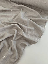 Муслін (бавовняна тканина) жатка Гліттер срібна зірочка на світло-сірому (0,6*1,35 м)
