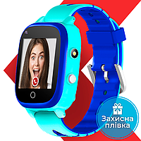 Детские смарт часы-телефон JETIX T-Watch 2 с 4G видеозвонком и влагозащитой (Blue) + защитная пленка в подарок