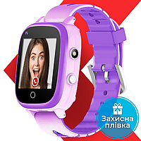 Детские смарт часы-телефон JETIX T-Watch 2 с 4G видеозвонком и влагозащитой(Purple) + защитная пленка в подаро