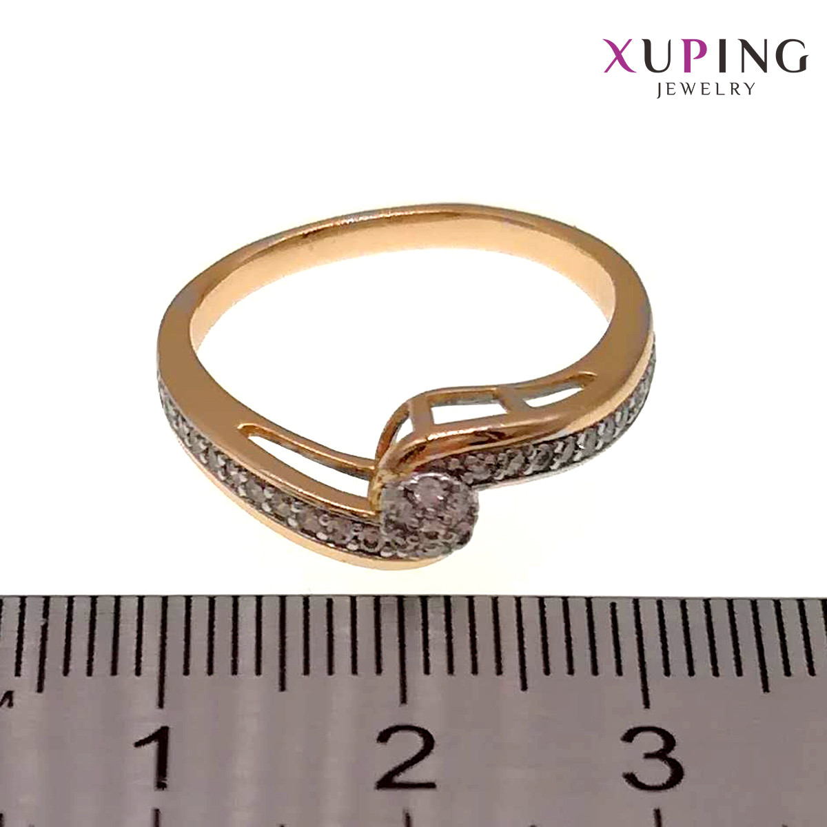 Кольцо Xuping, белые фианиты (куб. цирконий), ширина 2-7 мм, вес 3 г, позолота 18K + родий, ХР00628 (20) - фото 4 - id-p1633832183