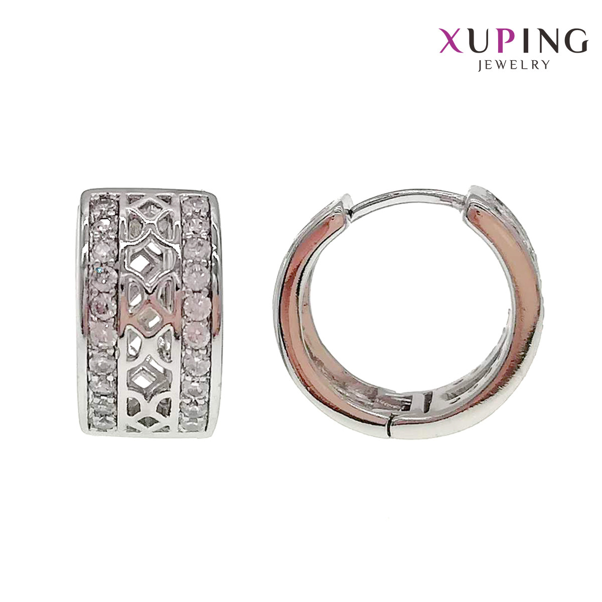 Сережки Xuping, розмір 16х8 мм, білі фіаніти (куб. цирконій), вага 5 г, рідінь (біле золото), ХР00664 (1)