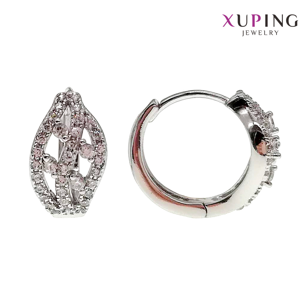 Сережки Xuping, розмір 148 мм, білі фіаніти (куб. цирконій), вага 4 г, родій (біле золото), ХР00662 (1)