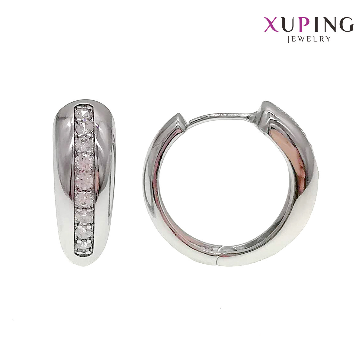 Сережки Xuping, розмір 20х7 мм, білі фіаніти (куб. цирконій), вага 6 г, рід (біле золото), ХР00666 (1)