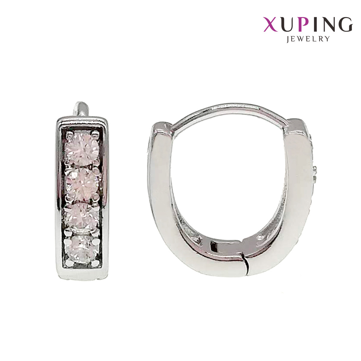 Сережки Xuping, розмір 12х3 мм, білі фіаніти (куб. цирконій), вага 2 г, рід (біле золото), ХР00678 (1)