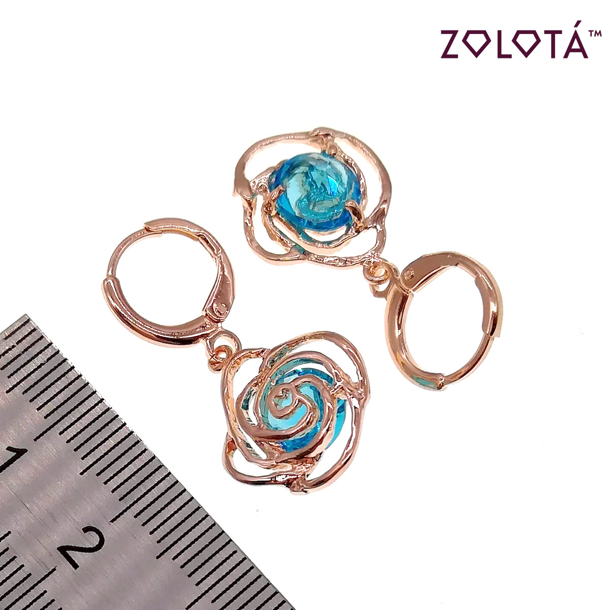 Серьги Zolota с голубыми фианитами (куб. цирконием), в позолоте, ЗЛ00541 (1) - фото 3 - id-p1633830874