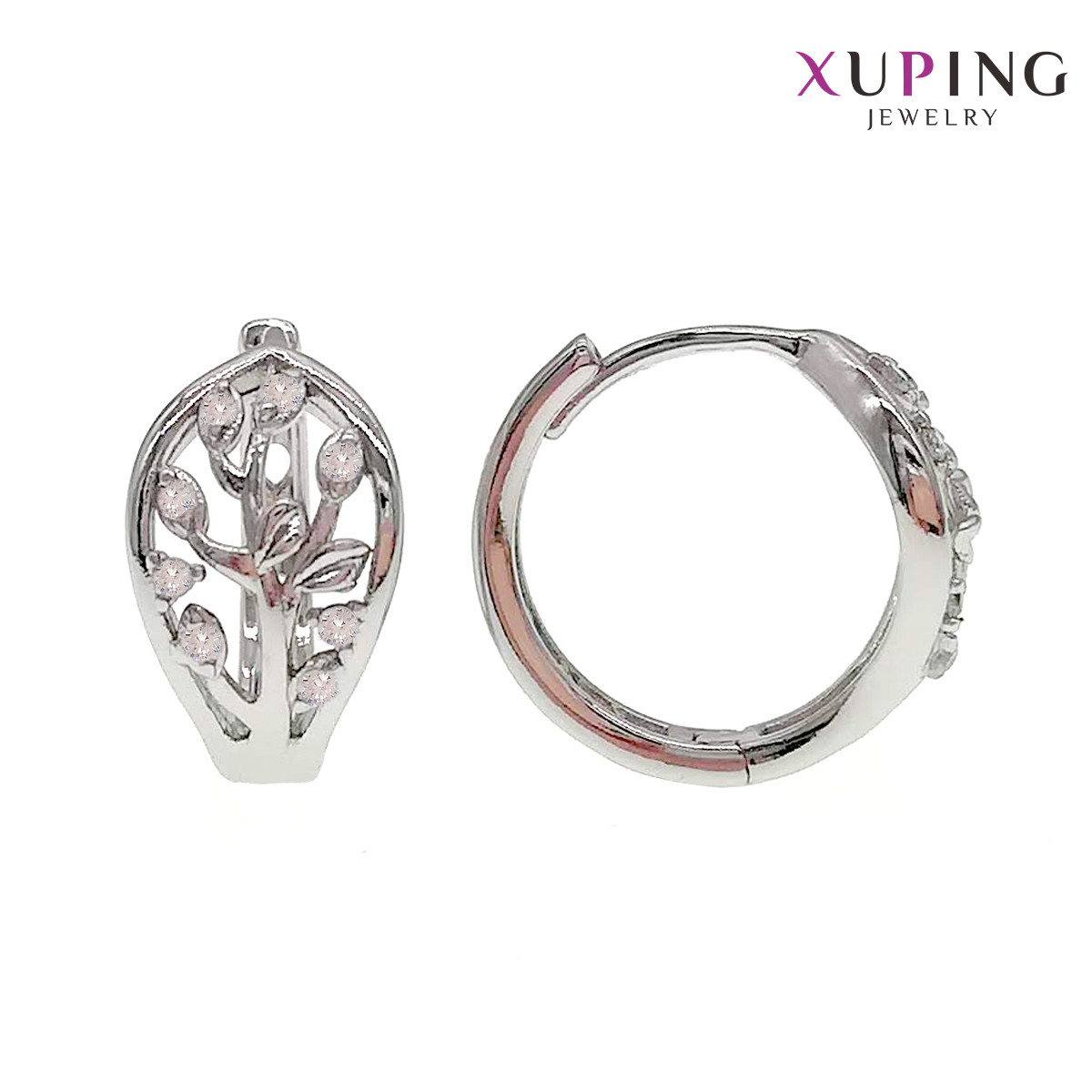 Сережки Xuping, розмір 18х10 мм, білі фіаніти (куб. цирконій), вага 6 г, рід (біле золото), ХР00680 (1)
