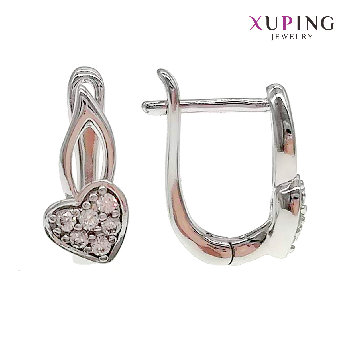 Сережки Xuping, розмір 14х6 мм, білі фіаніти (куб. цирконій), вага 2 г, рідінь (біле золото), ХР00697 (1)