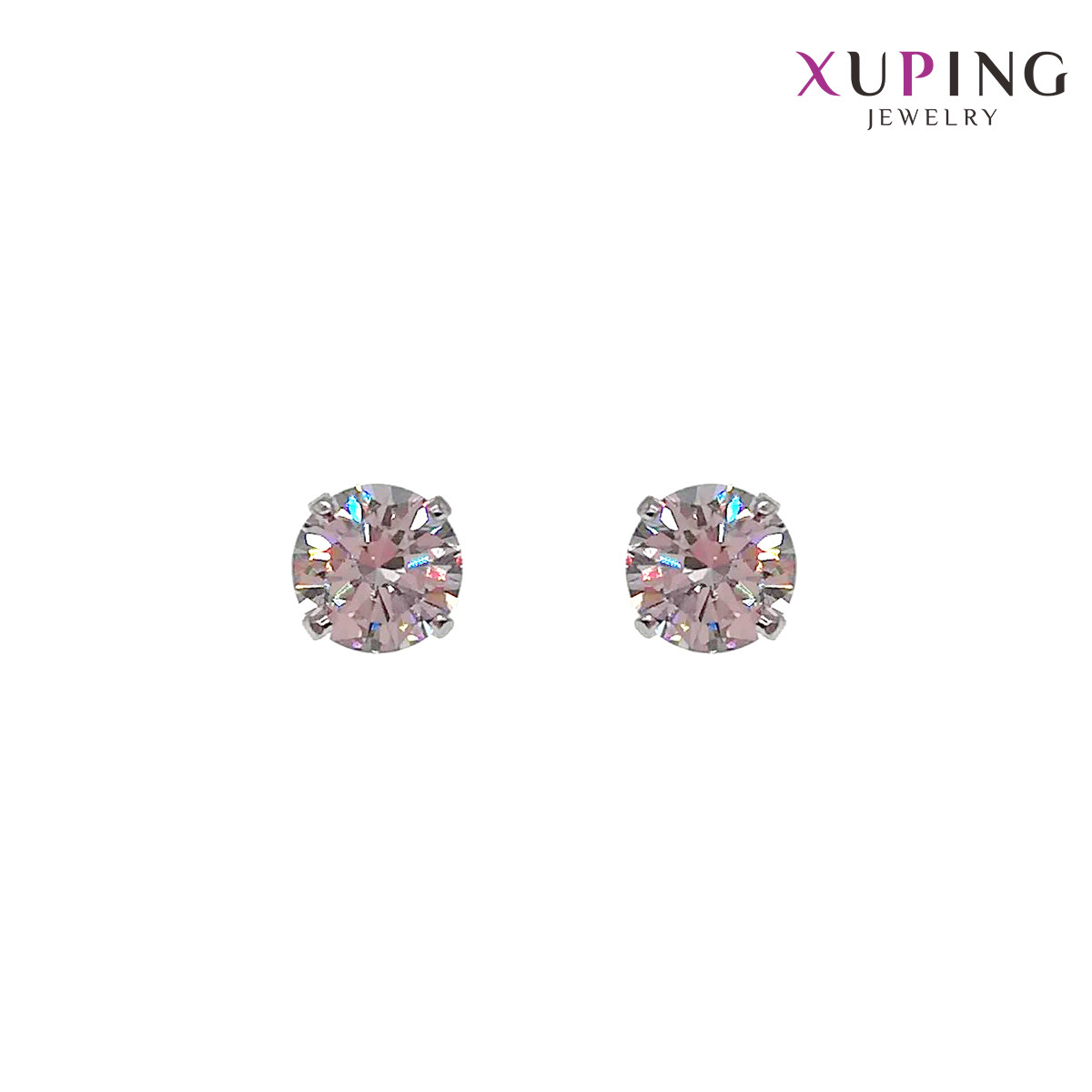 Сережки Xuping гвоздики, розмір 6х6 мм, білі фіаніти (куб. цирконій), вага 1,5 г, рід (біле золото), ХР00725