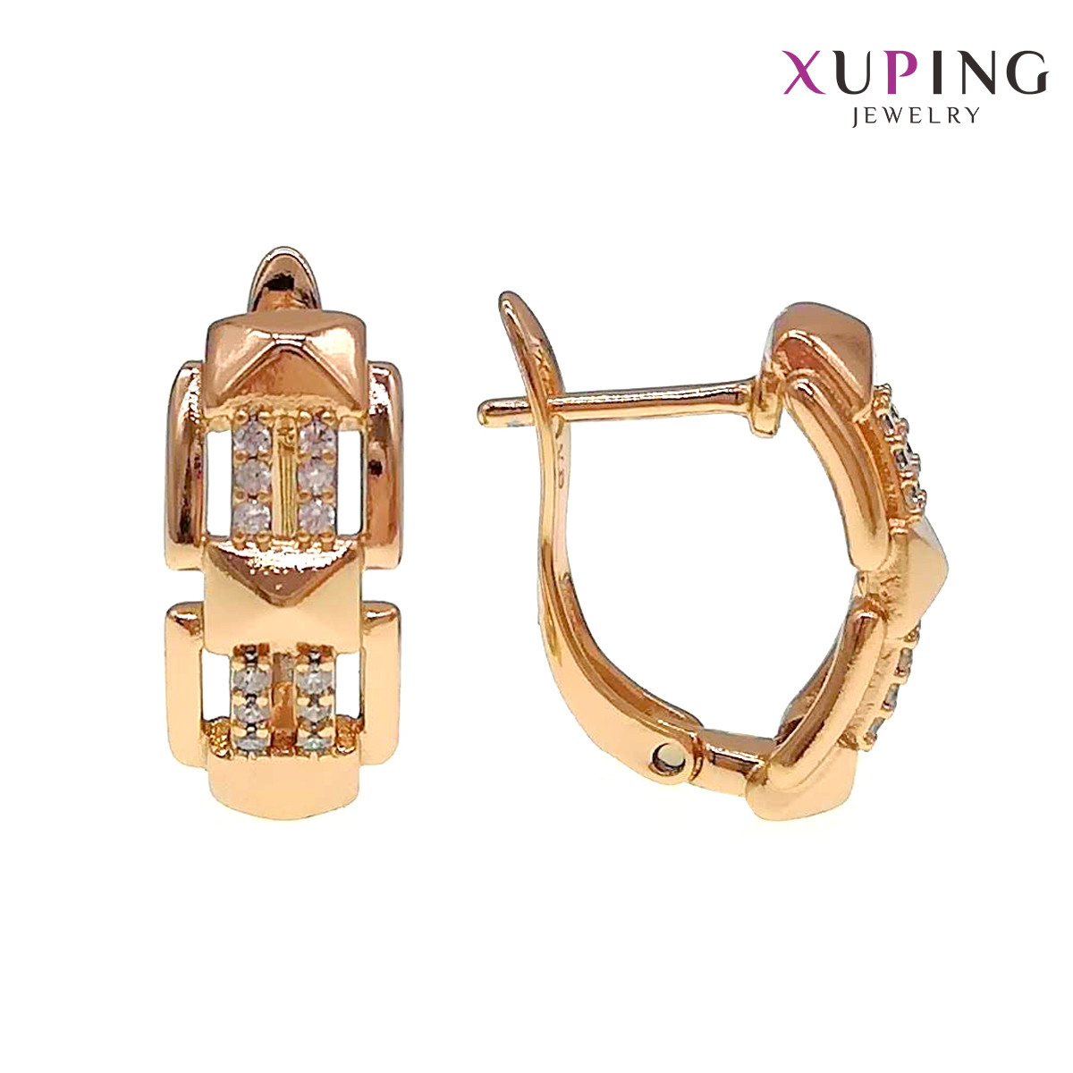 Сережки Xuping, розмір 17х7 мм, білі фіаніти (куб. цирконій), вага 3 г, позолота 18K, ХР00744 (1)