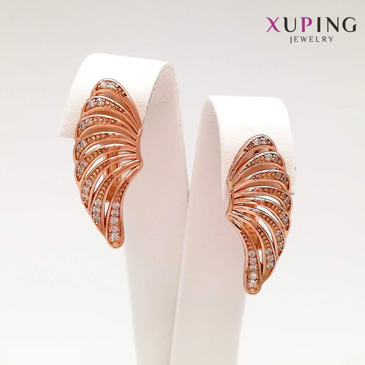 Сережки Xuping, розмір 24х10 мм, білі фіаніти (куб. цирконій), вага 4 г, позолота PO, ХР00772 (1)