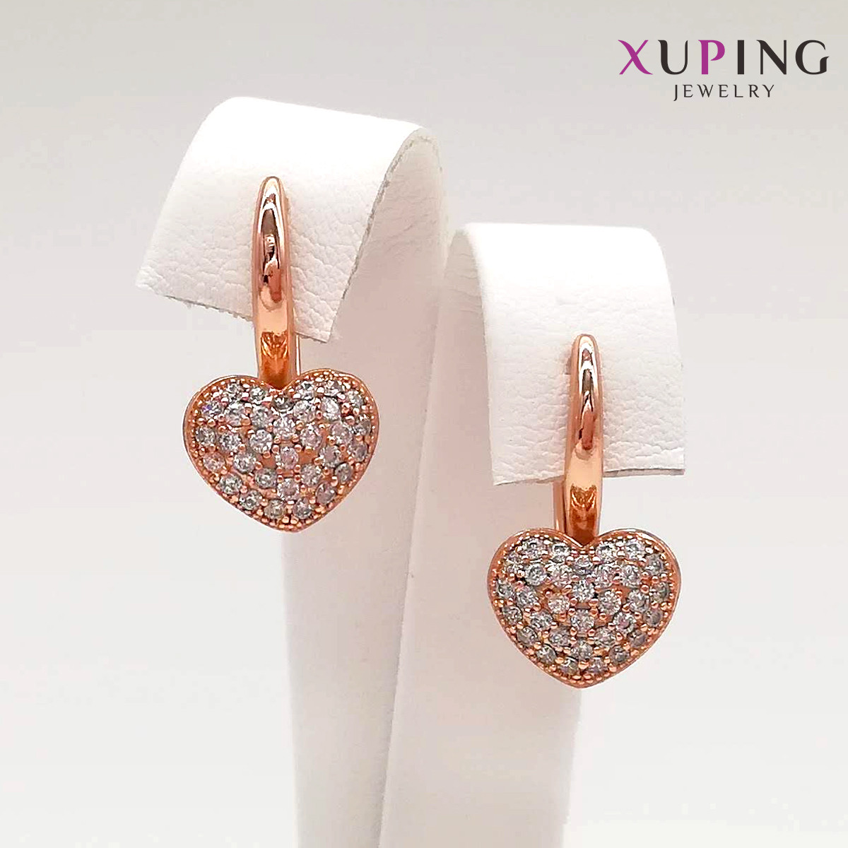 Сережки Xuping, розмір 20х11 мм, білі фіаніти (куб. цирконій), вага 4 г, позолота PO, ХР00819 (1)