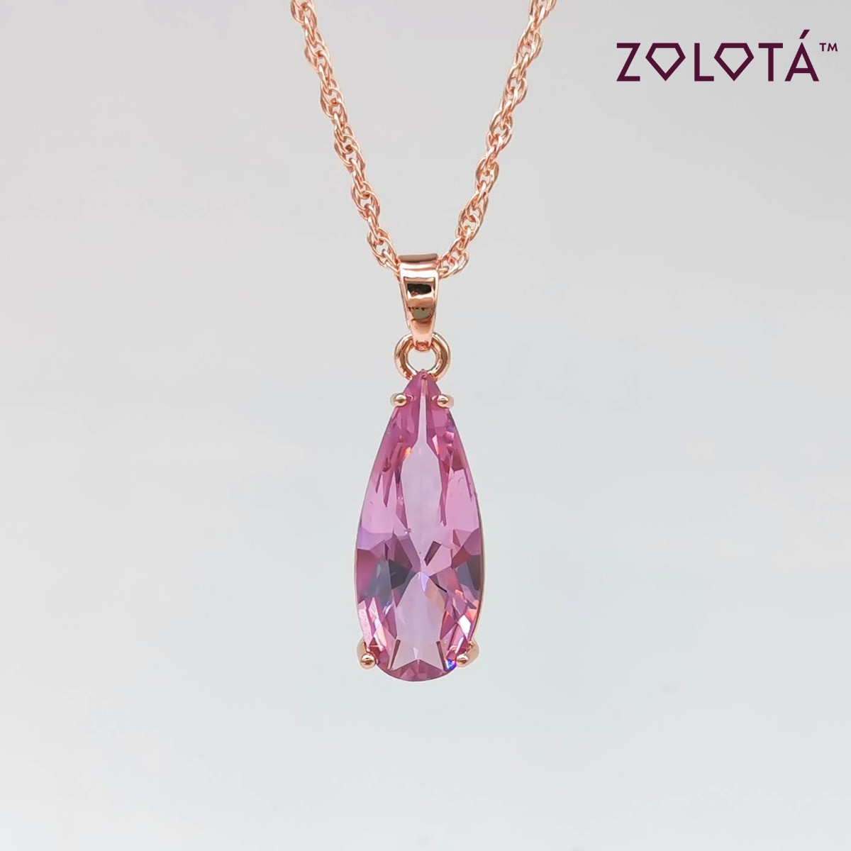 Підвіска Zolota на ланцюжку, рожевий фіаніт (куб. цирконій), з медичного золота, позолота PO, ЗЛ01341 (1)