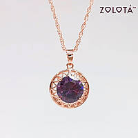 Подвеска Zolota на цепочке, сиреневый фианит (куб. цирконий), из медицинского золота, позолота PO, ЗЛ01342 (1)