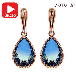 Сережки Zolota з медичного золота з блакитними фіанітами (куб. цирконієм), у позолоті, ЗЛ00712 (1)