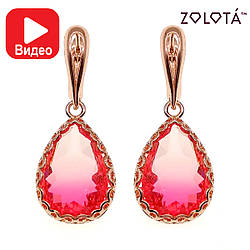 Сережки Zolota з медичного золота з рожевими фіанітами (куб. цирконієм), у позолоті, ЗЛ00711 (1)