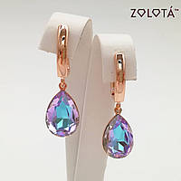 Серьги Zolota, размер 34х10 мм, кристаллы Swarovski голубовато-сиреневого цвета, вес 5 г, позолота PO, ЗЛ01010