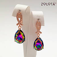 Серьги Zolota, размер 30х10 мм, разноцветные кристаллы Swarovski, вес 6 г, позолота PO, ЗЛ01060 (1)