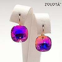 Серьги Zolota, размер 20х12 мм, кристаллы Swarovski сине-фиолетового цвета, вес 4 г, позолота PO, ЗЛ01078 (1)