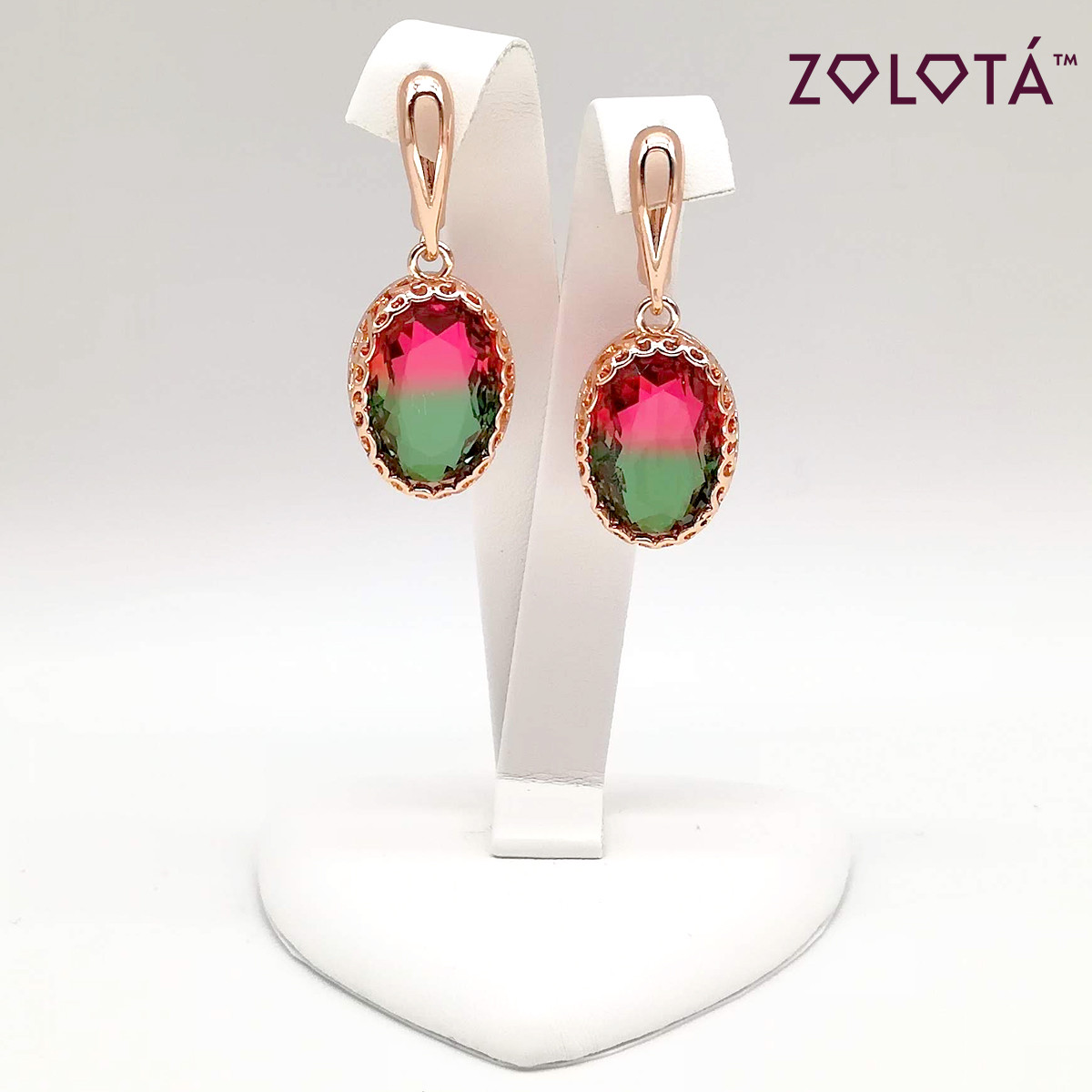 Серьги Zolota, розово-зеленые фианиты (куб. цирконий), медицинское золото, позолота PO, ЗЛ00775 (1) - фото 3 - id-p1633831278