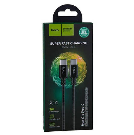 Кабель Hoco X14 Double speed 60W charging data cable Type-C to Type-C ( L-1M ) Black, фото 3