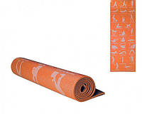 Коврик для фитнеса, каремат, йога мат ПВХ 173х61 см 6 мм с принтом (MS 1845) Оранжевый