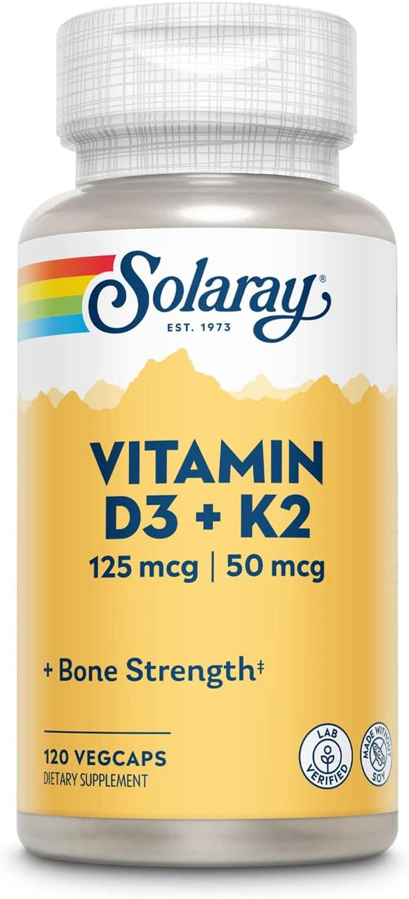 Соларей вітамін Д3+К2 Solaray Vitamin D3+K2 120 капсул