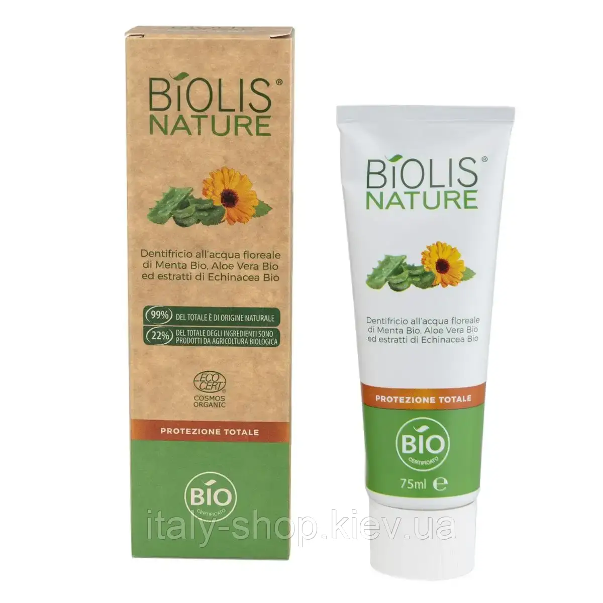 BIOLIS NATURE – 99% натуральні інгредієнти! Зубна паста Total Protection з м'ятою/колір. водою/червоне віра Італія, фото 1