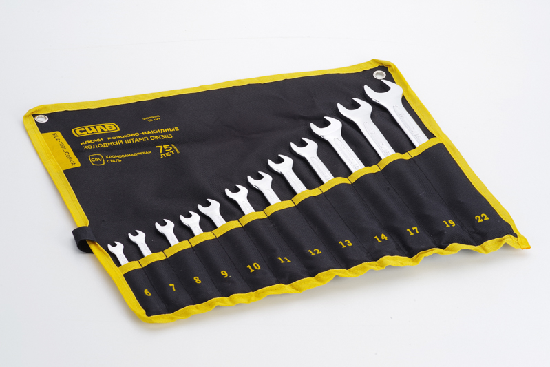 Набір ключів ріжково-накидних CrV 6-19, 22 мм (15 шт.) ( холодний штамп DIN3113) СИЛА, фото 1