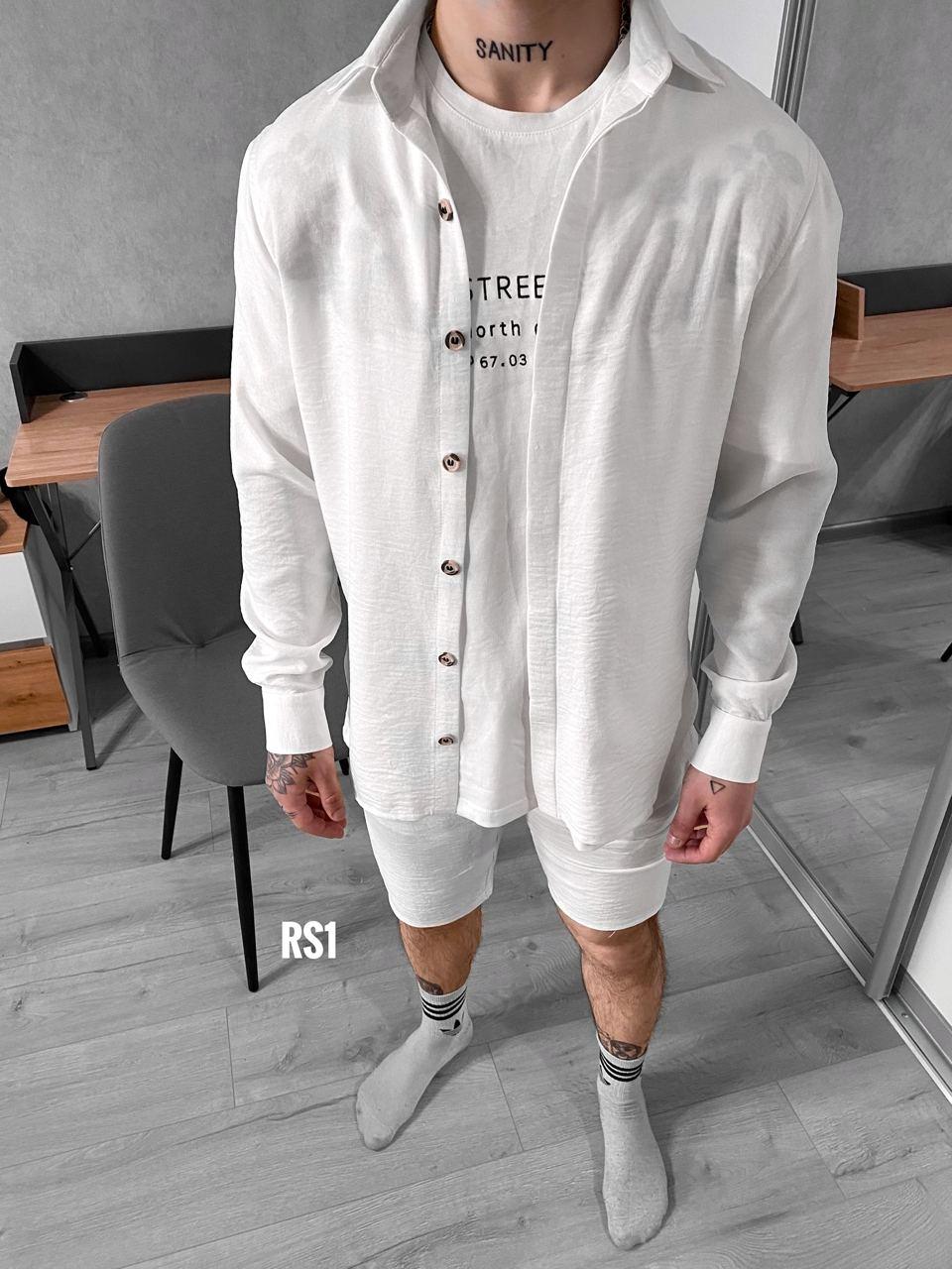 Літній білий чоловічий костюм шорти та сорочка льон Модний молодіжний одяг для чоловіків RS1