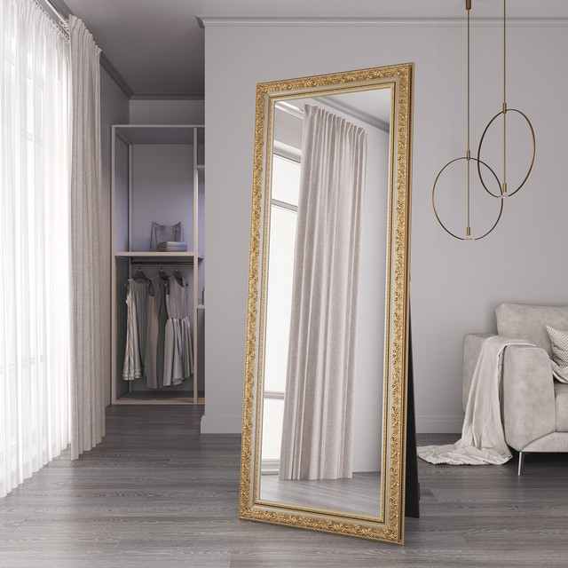 Дзеркало в повний зріст підлогове 176х66 в рамі Золото Black Mirror для будинку в кімнату передпокій спальню коридор