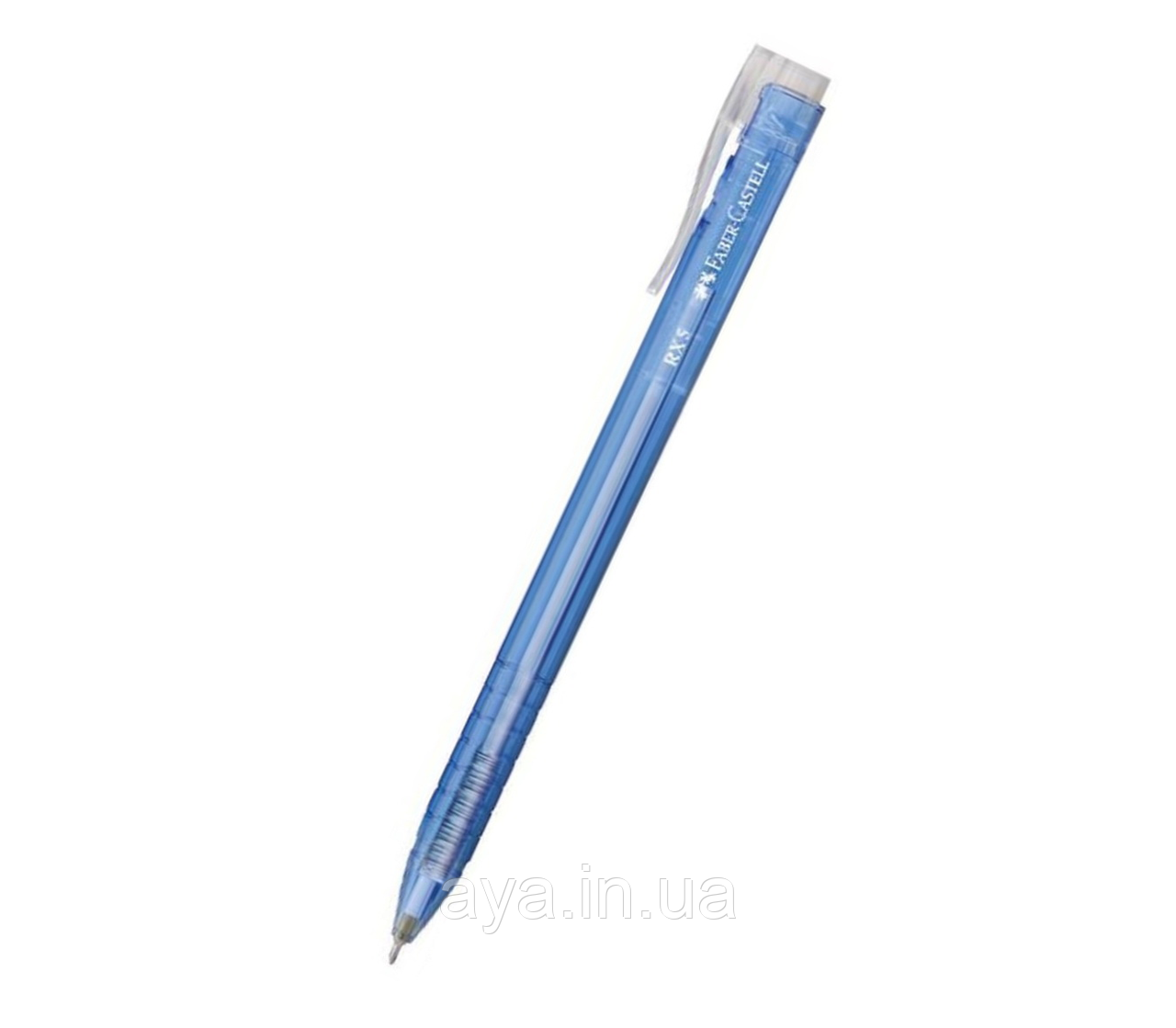Кулькова ручка автоматична тригранна Faber-Castell RX5, 0,5 мм, Прозорий синій корпус, Синій