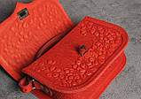 Маленька шкіряна сумочка ручної роботи, червона жіноча сумка через плече, шкіряна сумка ''Барвінок'', фото 5
