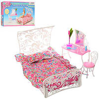 Кукольная мебель для Барби Спальня, кровать, трюмо. стульчик, аксессуары Gloria 2814