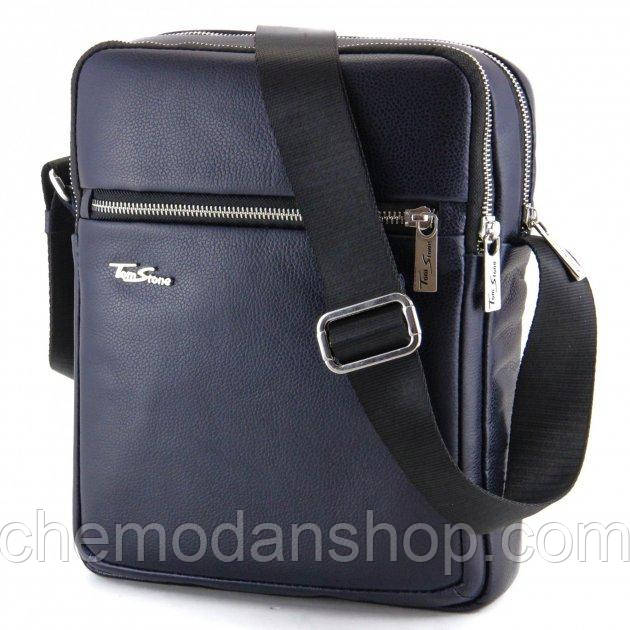 Сумка чоловіча шкіряна Tom Stone 802 ВL синя повсякденна