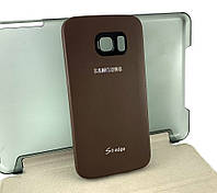 Чехол на Samsung S6 EDGE накладка силіконовий Original під шкіру бампер коричневий