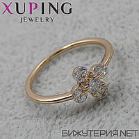 Колечко золотистое тонкое Xuping Jewelry цветочек с хрустальными камушками медицинское золото 18K