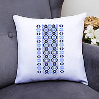 Декоративна подушка з принтом "Синій орнамент вишиванки на грудях" Push IT