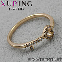 Кольцо золотистое тонкое Xuping Jewelry ключик с фианитами медицинское золото 18K