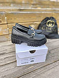 Туфлі жіночі Gucci Loafers Black чорні з натуральної шкіри лофери повсякденні весна осінь ґуччі, фото 5