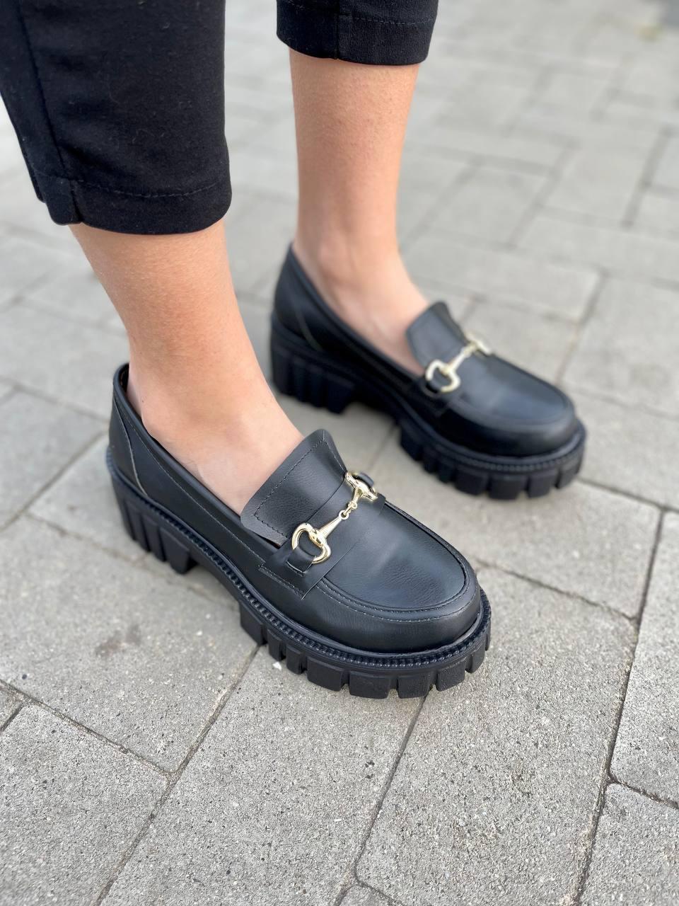 Туфли женские Gucci Loafers Black черные из натуральной кожи лоферы повседневные весна осень гуччи - фото 10 - id-p1634091863