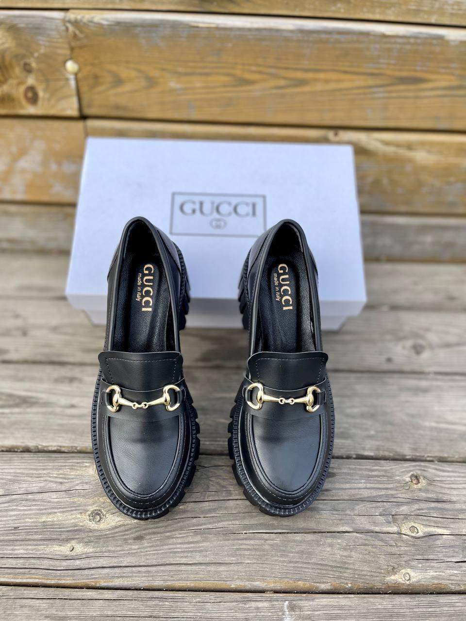 Туфли женские Gucci Loafers Black черные из натуральной кожи лоферы повседневные весна осень гуччи - фото 9 - id-p1634091863