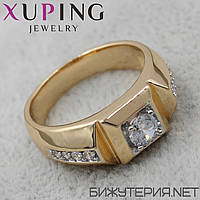 Перстень печатка массивный золотистого цвета Xuping медицинское золото декорирован цирконием 18K
