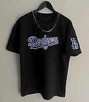 Мужская футболка оверсайз Dodgers Los Angeles летняя хлопок черная Турция. Живое фото