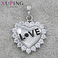 Кулон женский Xuping Jewelry серебристого цвета сердечко с надписью love в стразах размер изделия 20 х 22 мм