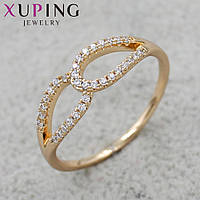 Колечко золотистое тонкое Xuping Jewelry восьмёрочка со стразами медицинское золото 18K